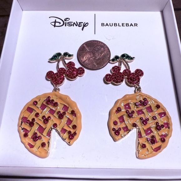 New Disney X BaubleBar Mickey Mouse Cherry Pie Red Crystal Dangle Earrings NIB - Picture 3 of 6